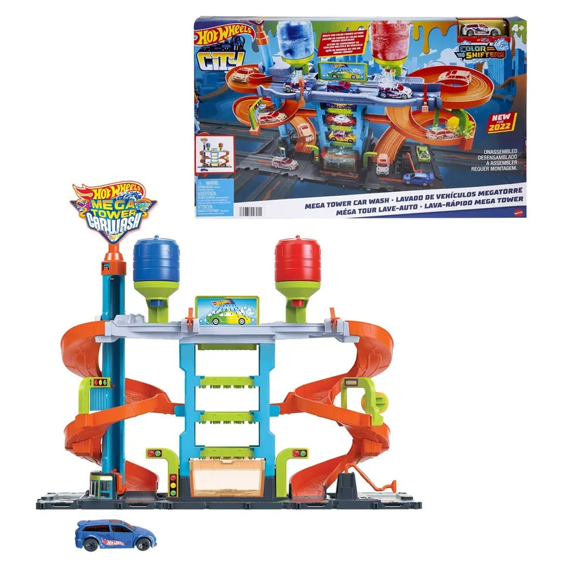 HOT WHEELS - Pista Hot Wheels Autolavado Mega Torre Con Vehículo