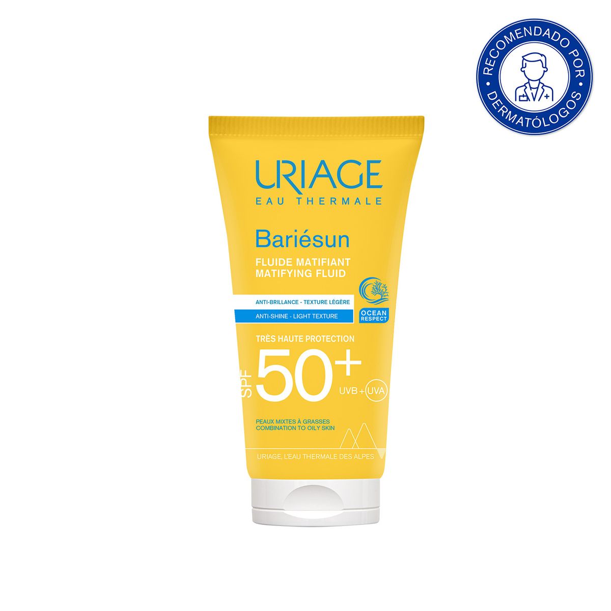 URIAGE - Uriage Bariésun Fluido Mat SPF50+ 50ml - Bloqueador solar facial para pieles mixtas a grasas
