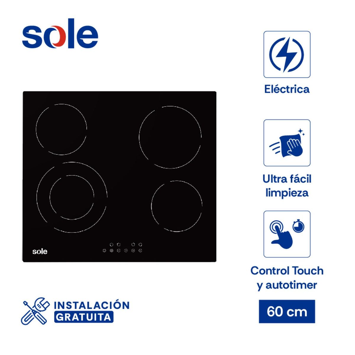 SOLE - Encimera Sole Vitrocerámica 60 Cm 4 Hornillas