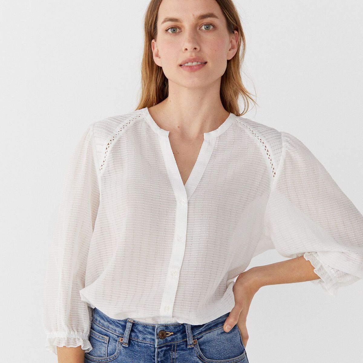 CORTEFIEL - Blusa Manga Corta Mujer Cortefiel