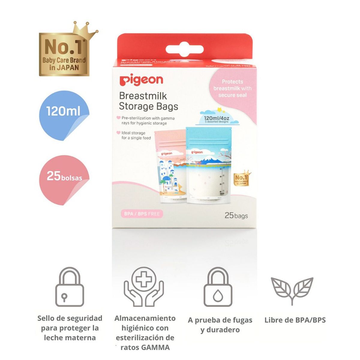 PIGEON - Bolsa para Almacenar Leche Materna 120ml x25 Unid