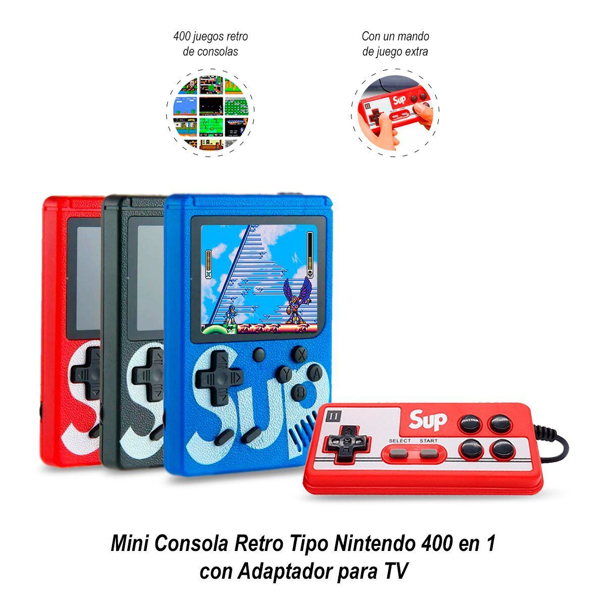  - Mini Consola Retro Sup 400 Juegos+Mando Adicion