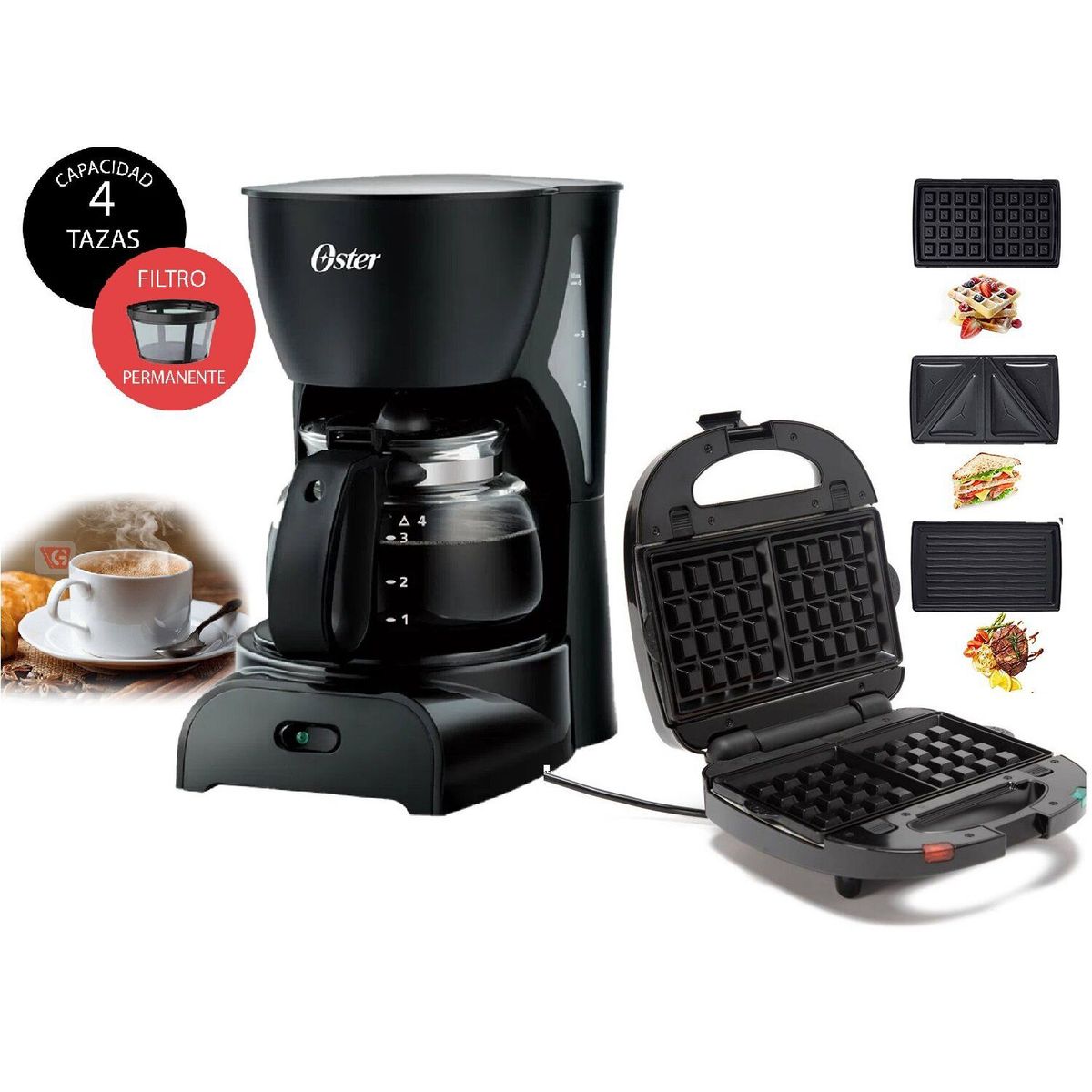 WURDEN - Combo Sandwichera Waflera 3 En 1 + Cafetera 4T