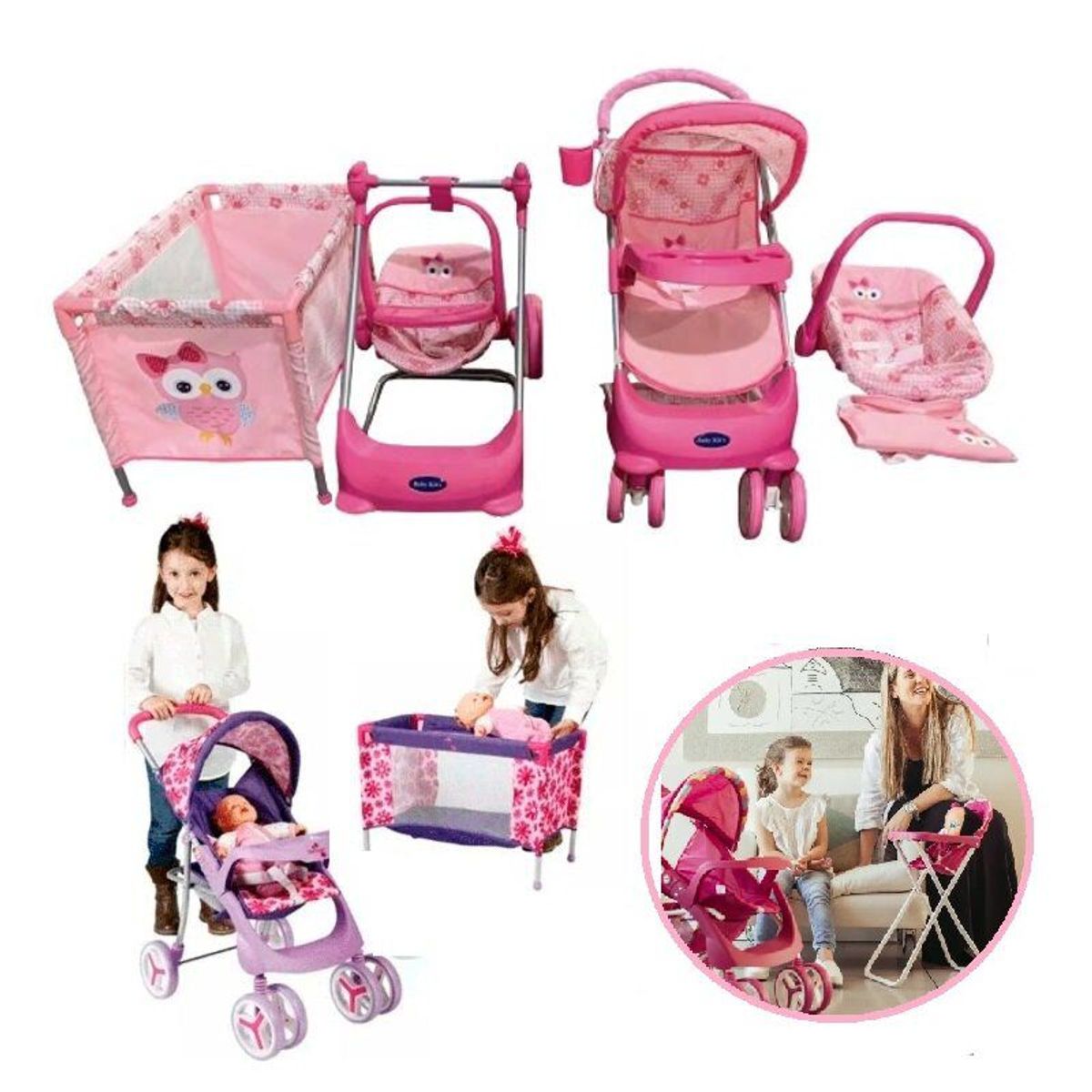 BABY KITS - Set de Juego de Coche ,Cuna,Mecedora,Columbio