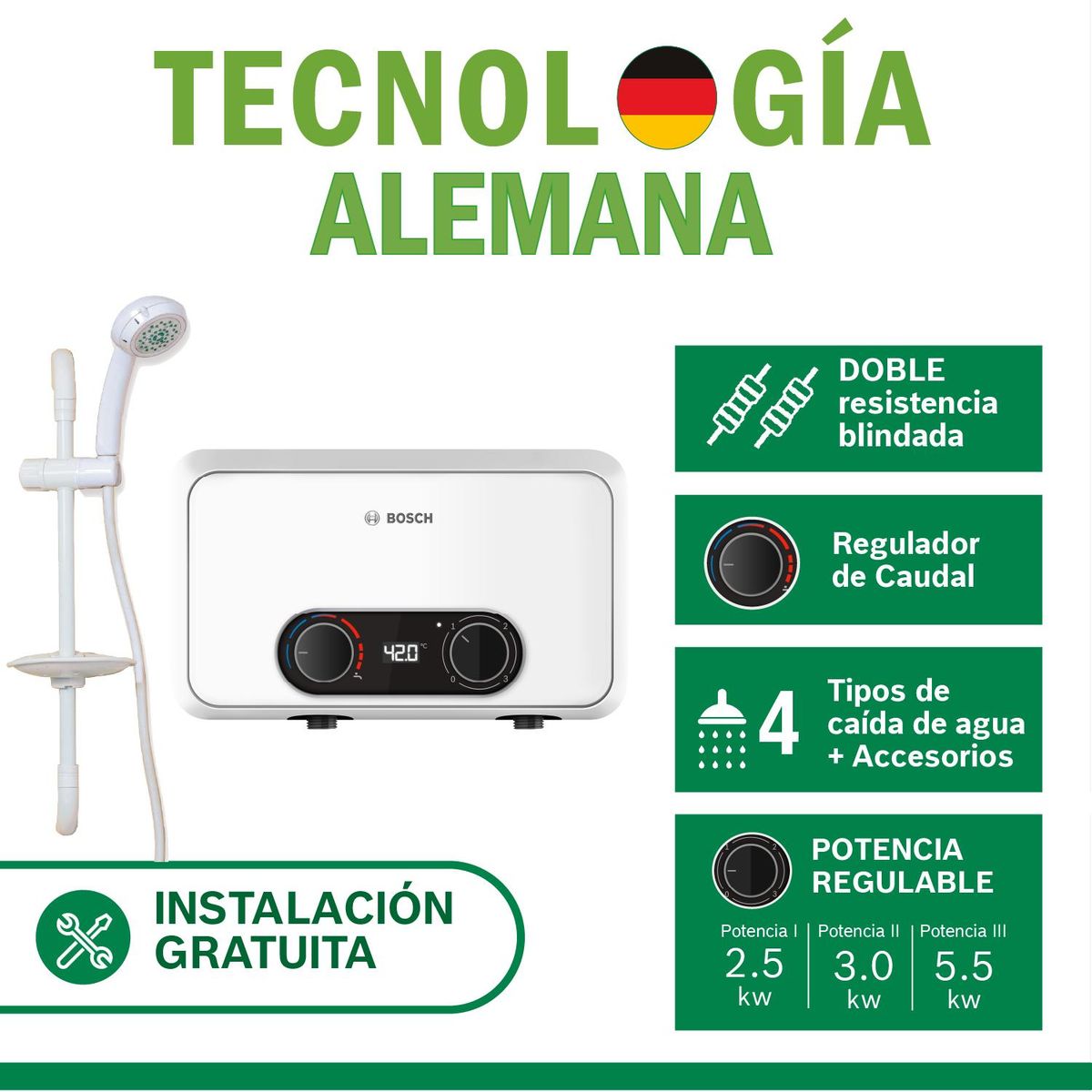 BOSCH - Rapiducha Bosch Premium Pro 5.5kw Panel LED + Accesorios