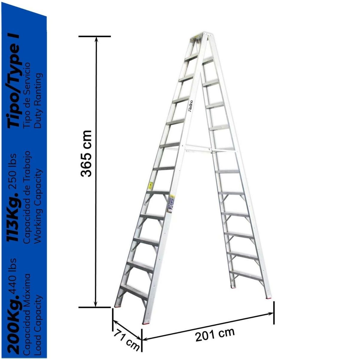 ALADINO - Escalera Aluminio (Prfsnal) Tijera Doble 12 Pasos