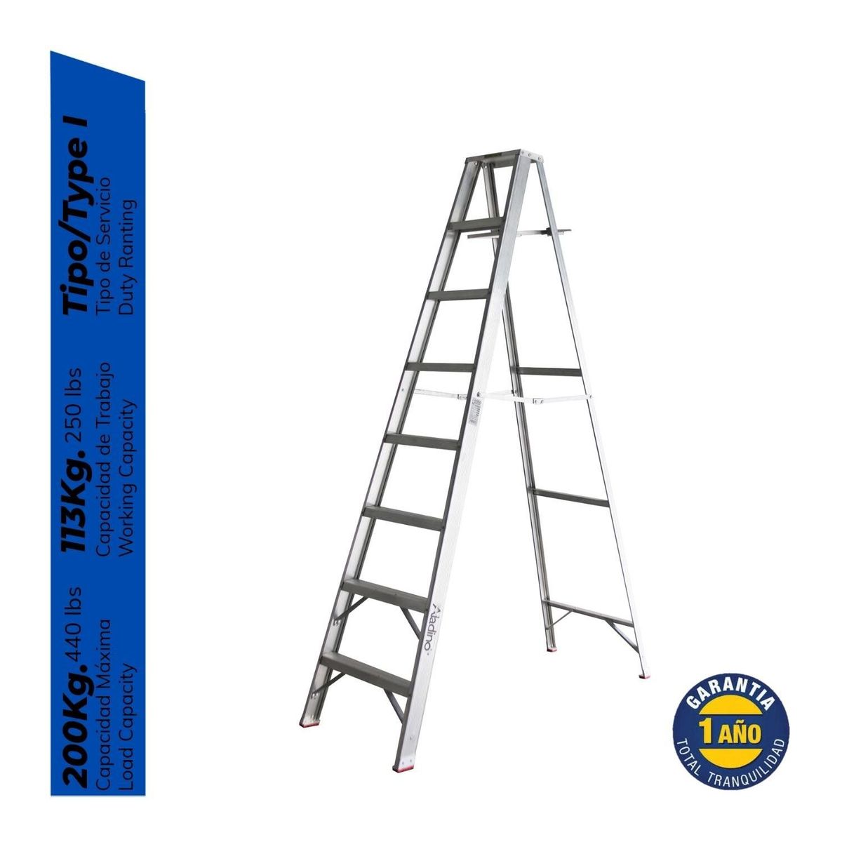 ALADINO - Escalera Aluminio (Prfsnal) Tijera Simple 8 Pasos