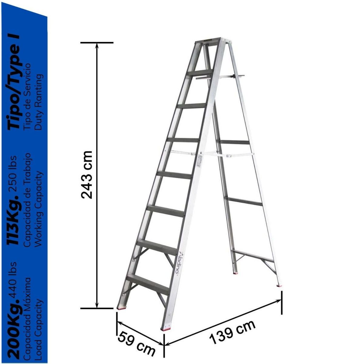 ALADINO - Escalera Aluminio (Prfsnal) Tijera Simple 8 Pasos