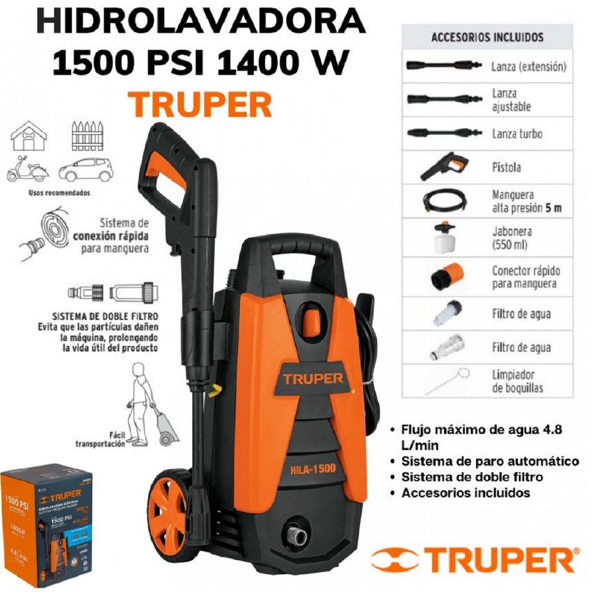 TRUPER - Hidrolavadora electrica 1500 PSI 1400W Truper