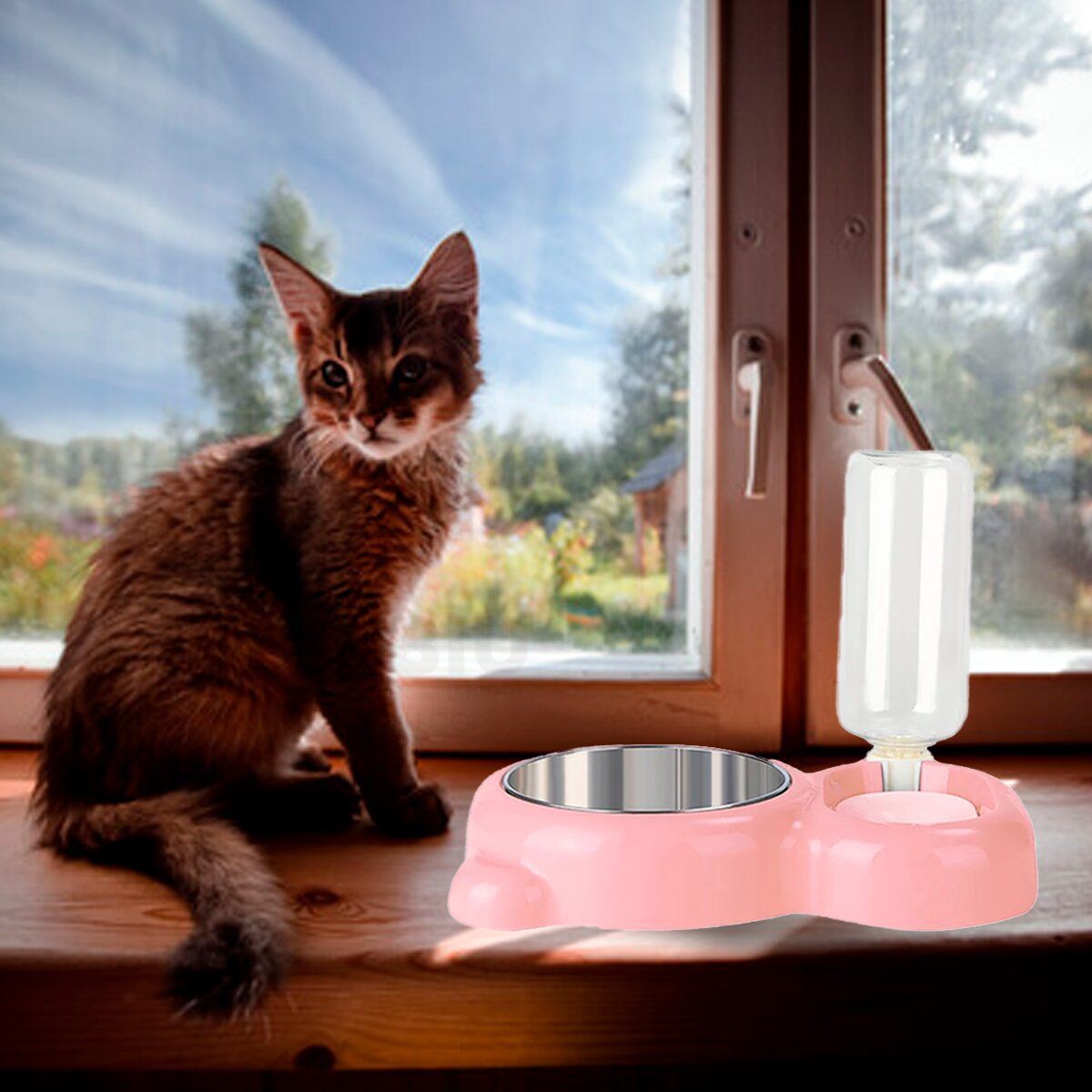 GENERICO - Comedero Mascotas Automático Gatos Rosado