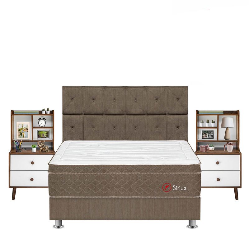 FORLI - Dormitorio Sirus Kimiko King + 2 Veladores Repisa Fashion + 2 Almohadas Viscoelásticas + Protector