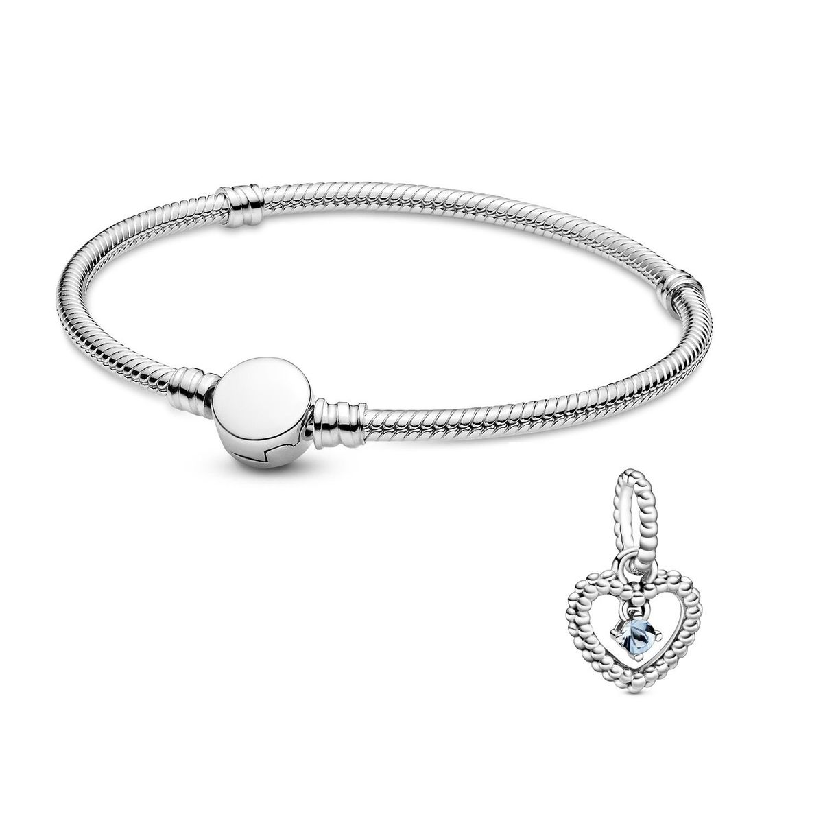 PANDORA - Set Pulsera Pandora y Charm Corazón Mujer