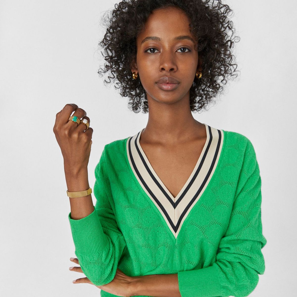 TOUS - Anillo Acero Ip Dorado  Malaquita