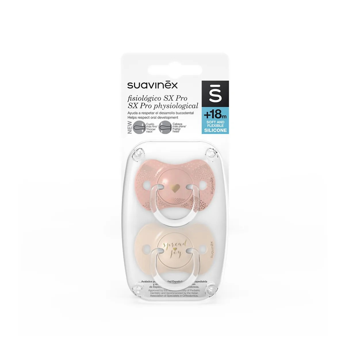 SUAVINEX - Chupón Con Tetina Fisiológica Sx Pro Spread Joy +18M X2 Uni
