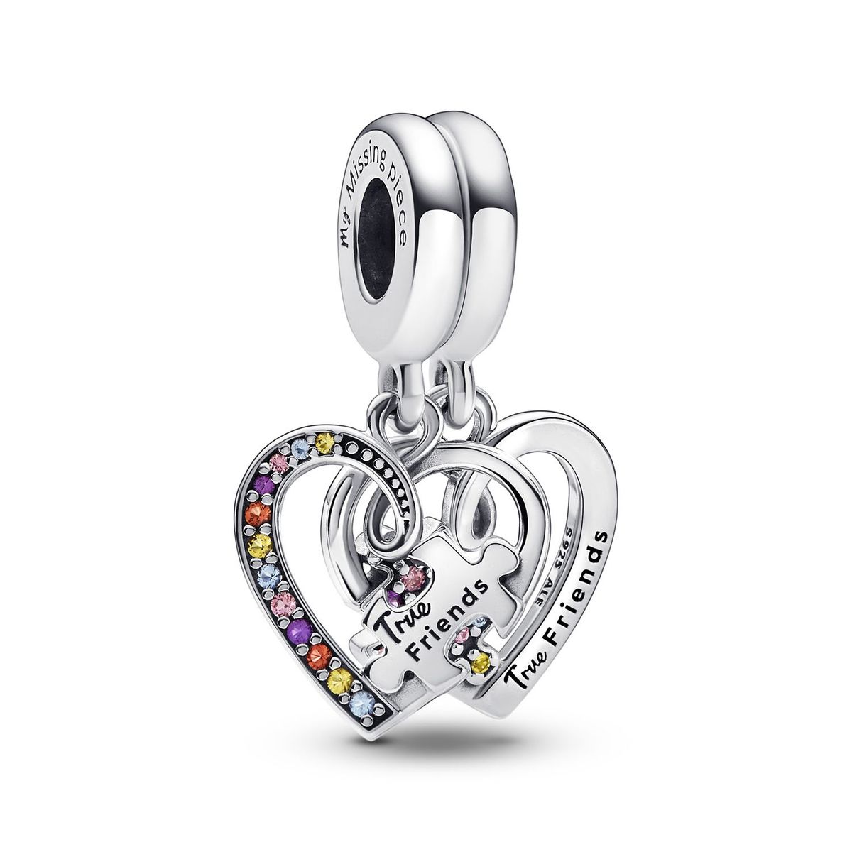 PANDORA - Charm colgante Corazones de Amistad separables con pieza de rompecabezas Pandora Plata Esterlina