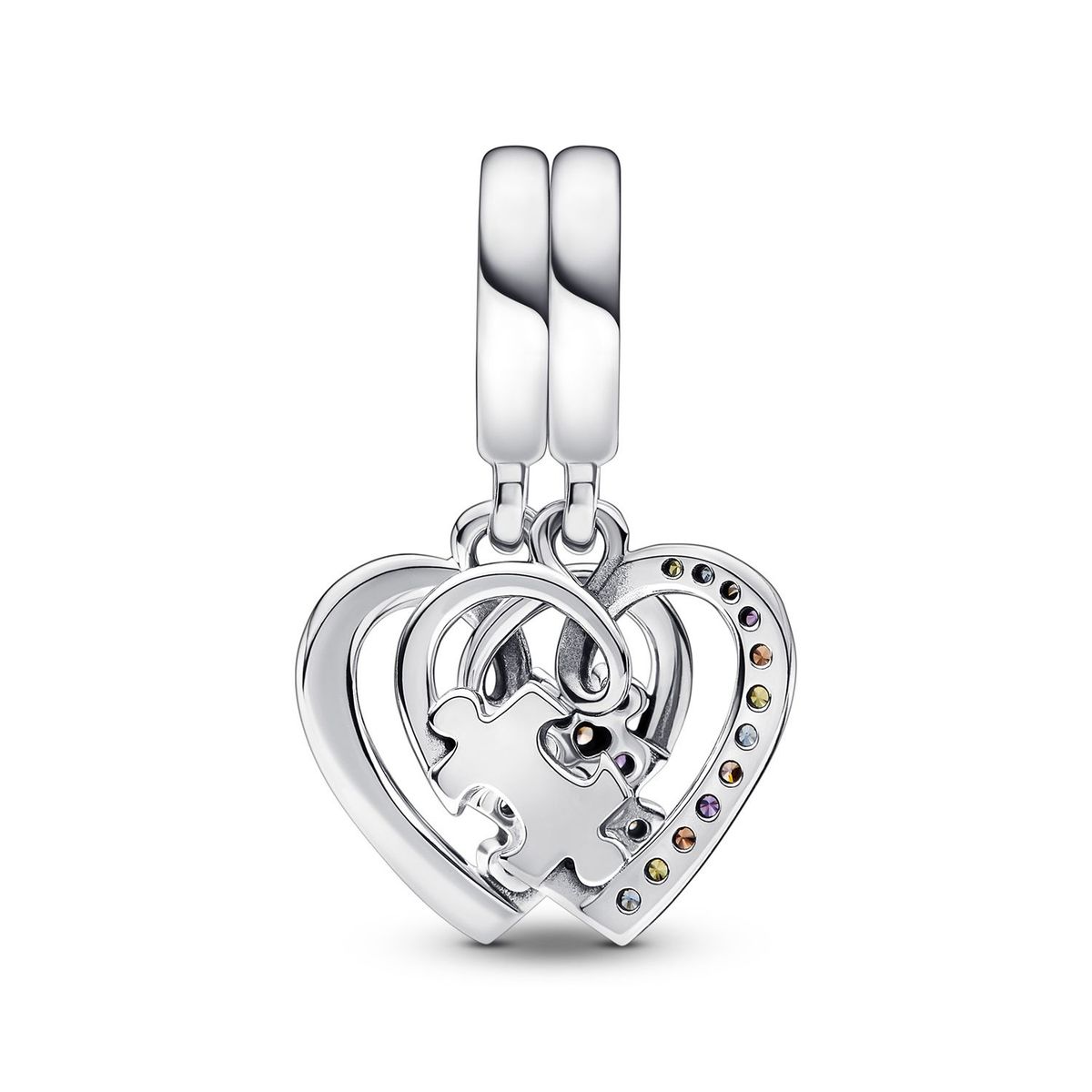PANDORA - Charm colgante Corazones de Amistad separables con pieza de rompecabezas Pandora Plata Esterlina