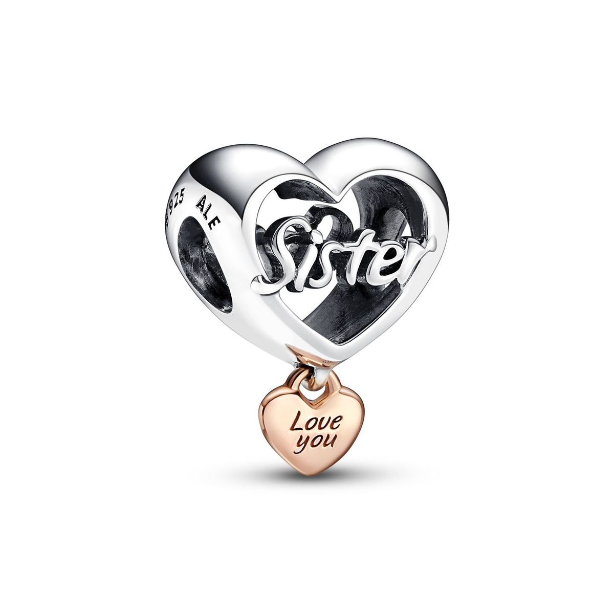 PANDORA - Charm Corazón Yo te amo hermana Recubrimiento en Oro Rosa de 14k | Pandora Plata Esterlina