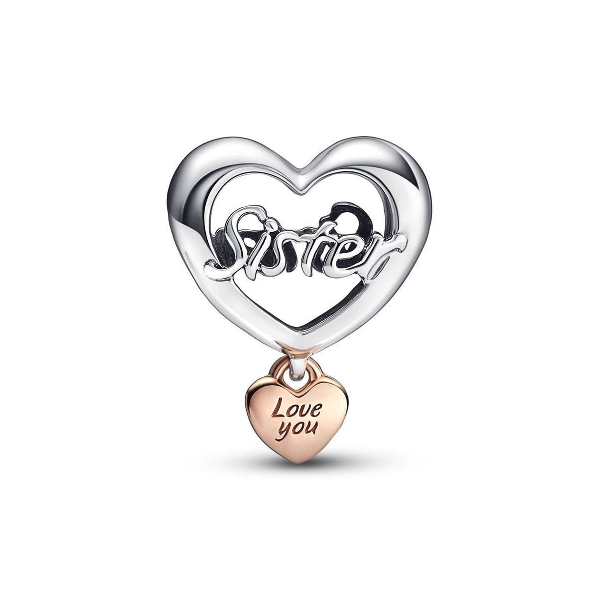 PANDORA - Charm Corazón Yo te amo hermana Recubrimiento en Oro Rosa de 14k | Pandora Plata Esterlina