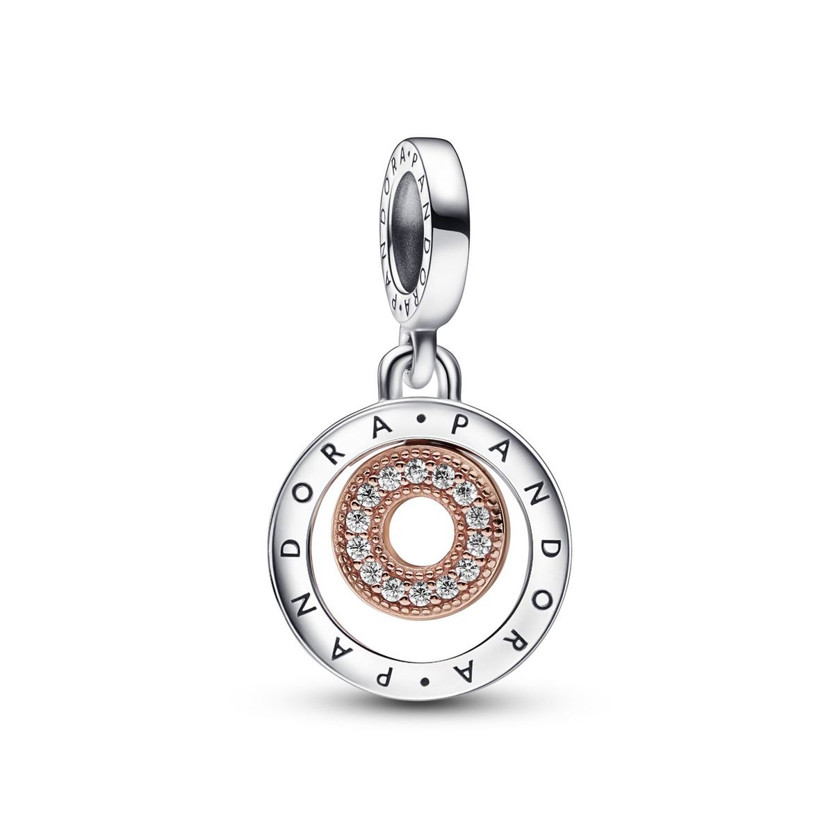 PANDORA - Charm colgante de dos tonos Círculos con logotipo Pandora Signature