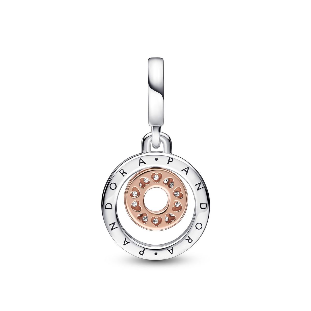 PANDORA - Charm colgante de dos tonos Círculos con logotipo Pandora Signature