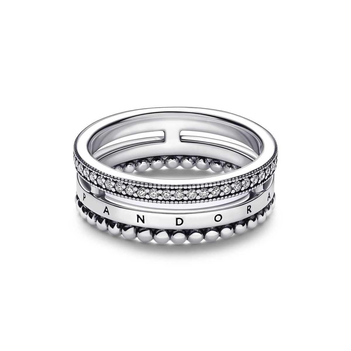 PANDORA - Anillo con pavé y abalorios con logotipo de Pandora Signature Mujer Pandora PANDORA
