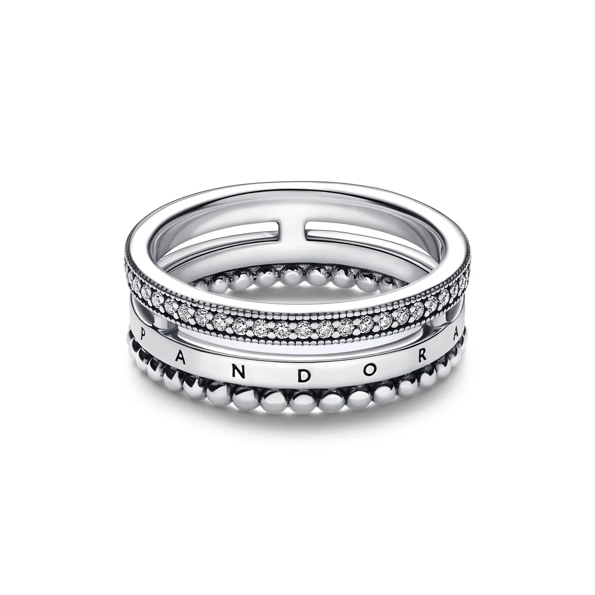 PANDORA - Anillo con pavé y abalorios con logotipo de Pandora Signature Mujer Pandora