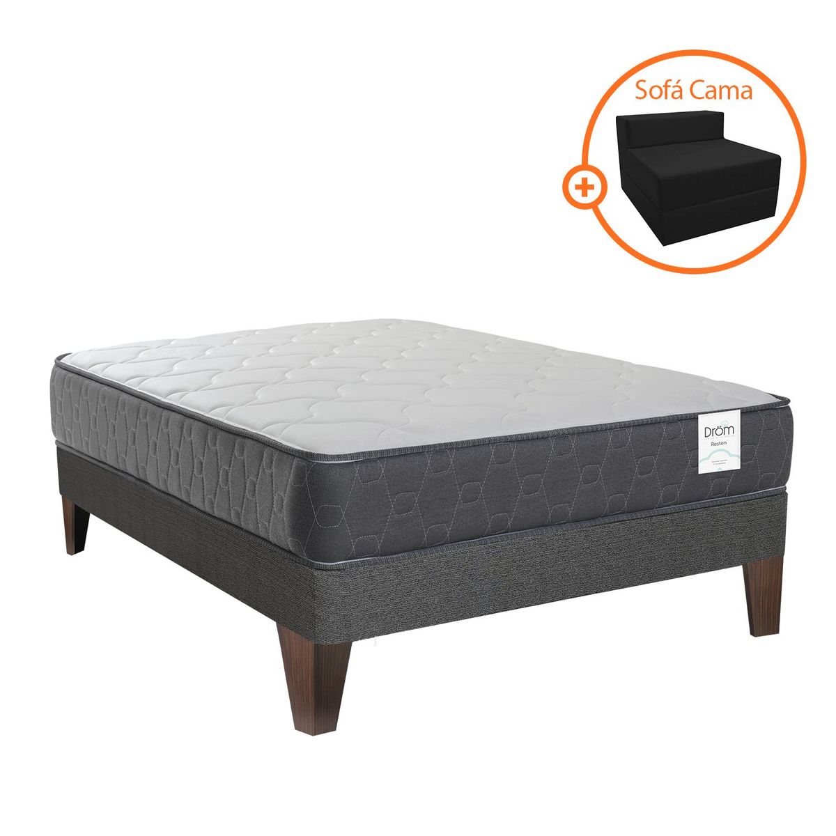 DROM - Cama Europea Resten 2Plz + Sofa Cama + 2 Almohadas y Protector
