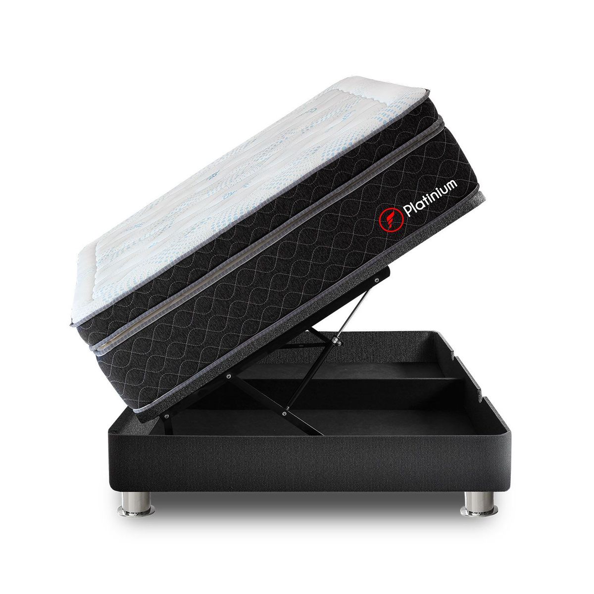 FORLI - Cama Boxet Platinium Queen + 2 Almohadas Viscoelásticas + Protector