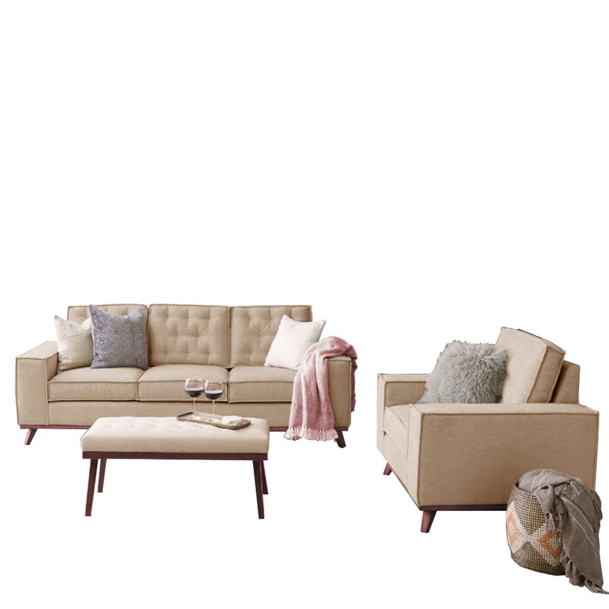 HOME PREMIUM - Juego de Sala 3-1 + Banqueta Kloe