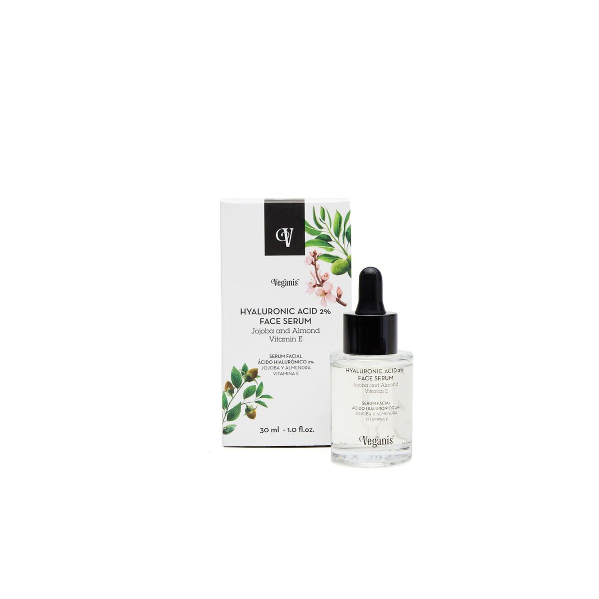 VEGANIS - Serum Facial Acido Hialuronico Jojoba y Almendra, Vitamina E