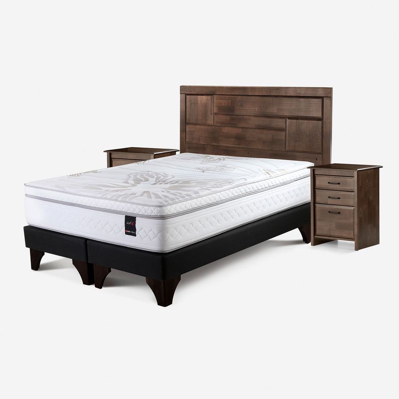 ROSEN - Dormitorio Europeo Art 4 Dolce Queen + 2 Veladores + 2 Almohadas Memory Max