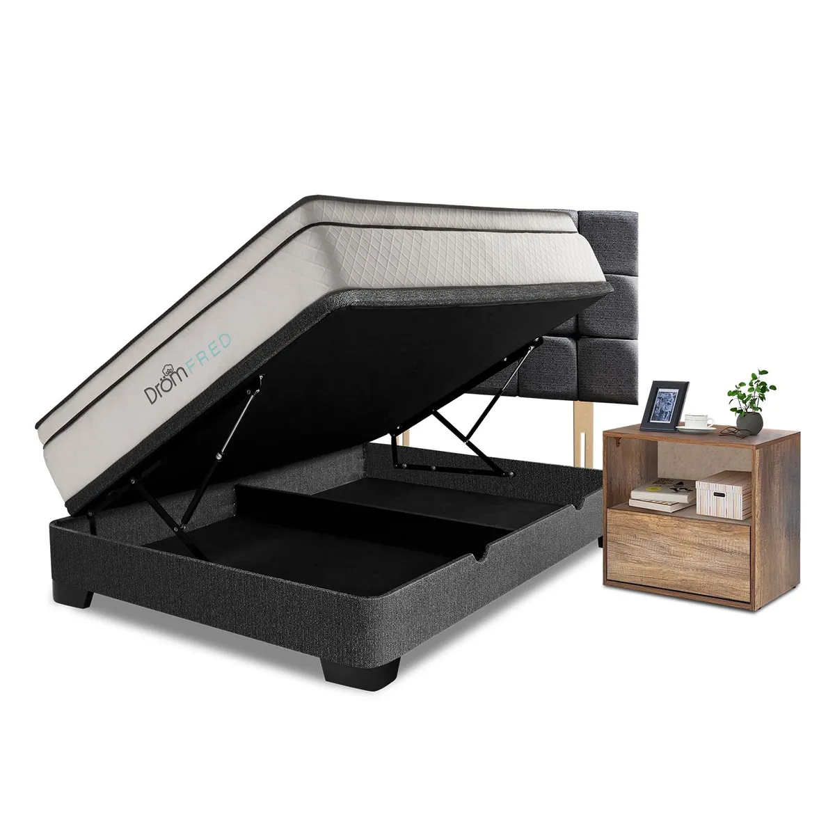 DROM - Dormitorio Boxet Fred 2 Plz + 2 Veladores + 2 Almohadas Viscoelásticas + Protector