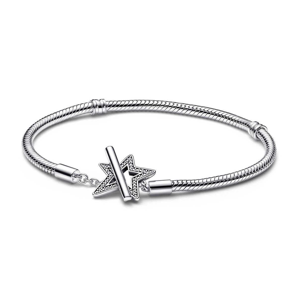 PANDORA - Brazalete-Pulsera cadena de serpiente Estrella asimétrica con barra T Mujer Pandora Moments