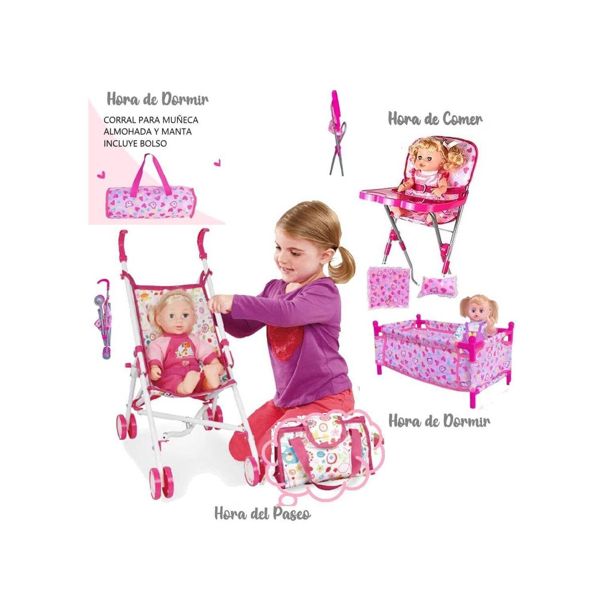 IDEAL -  Set de Juego de Muñeca BEBE Kit 3 en 1
