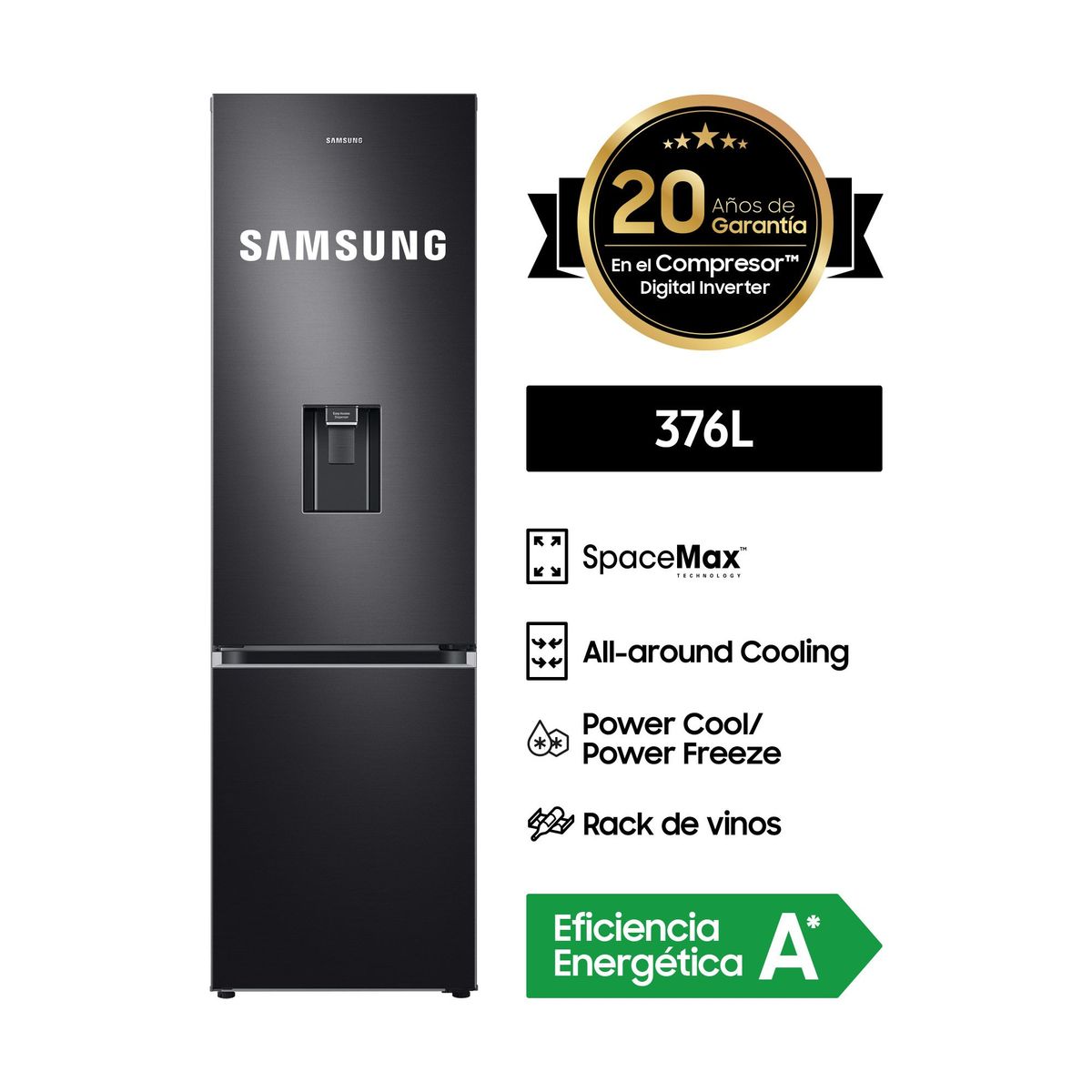 SAMSUNG - Refrigeradora Samsung Bottom Freezer 376Lt RB38T636DB1