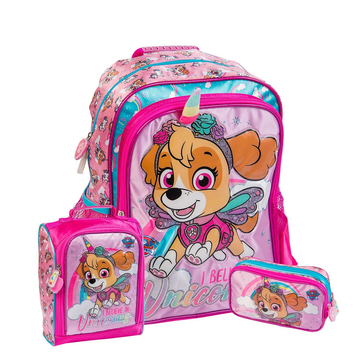 PAW PATROL - Set Mochila Escolar Infantil + Lonchera + Cartuchera Paw Patrol Tela