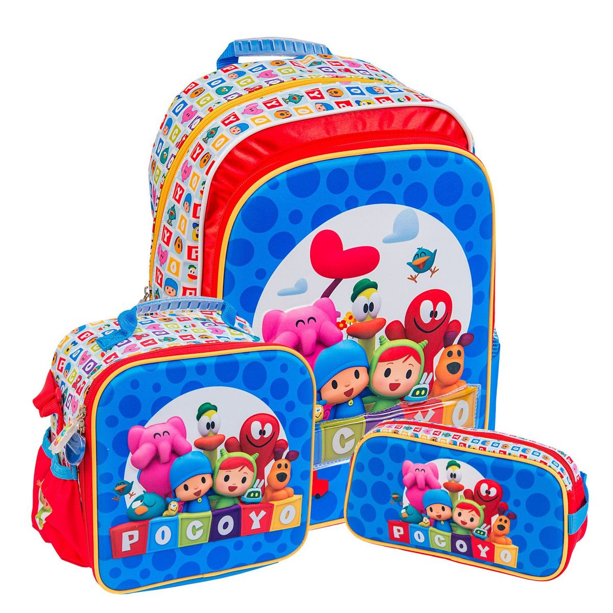 POCOYO - Set Mochila Escolar Infantil + Lonchera + Cartuchera Pocoyo EVA 3D