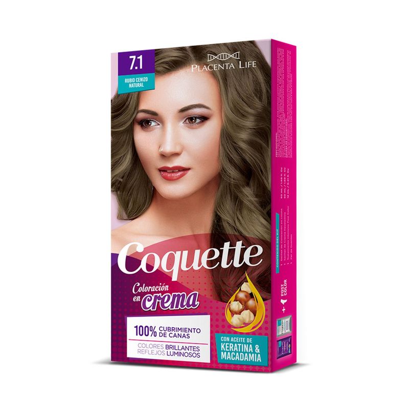 COQUETTE - Kit Tinte para Cabello 7.1 Rubio Cenizo Natural 1 Aplicación Coquette