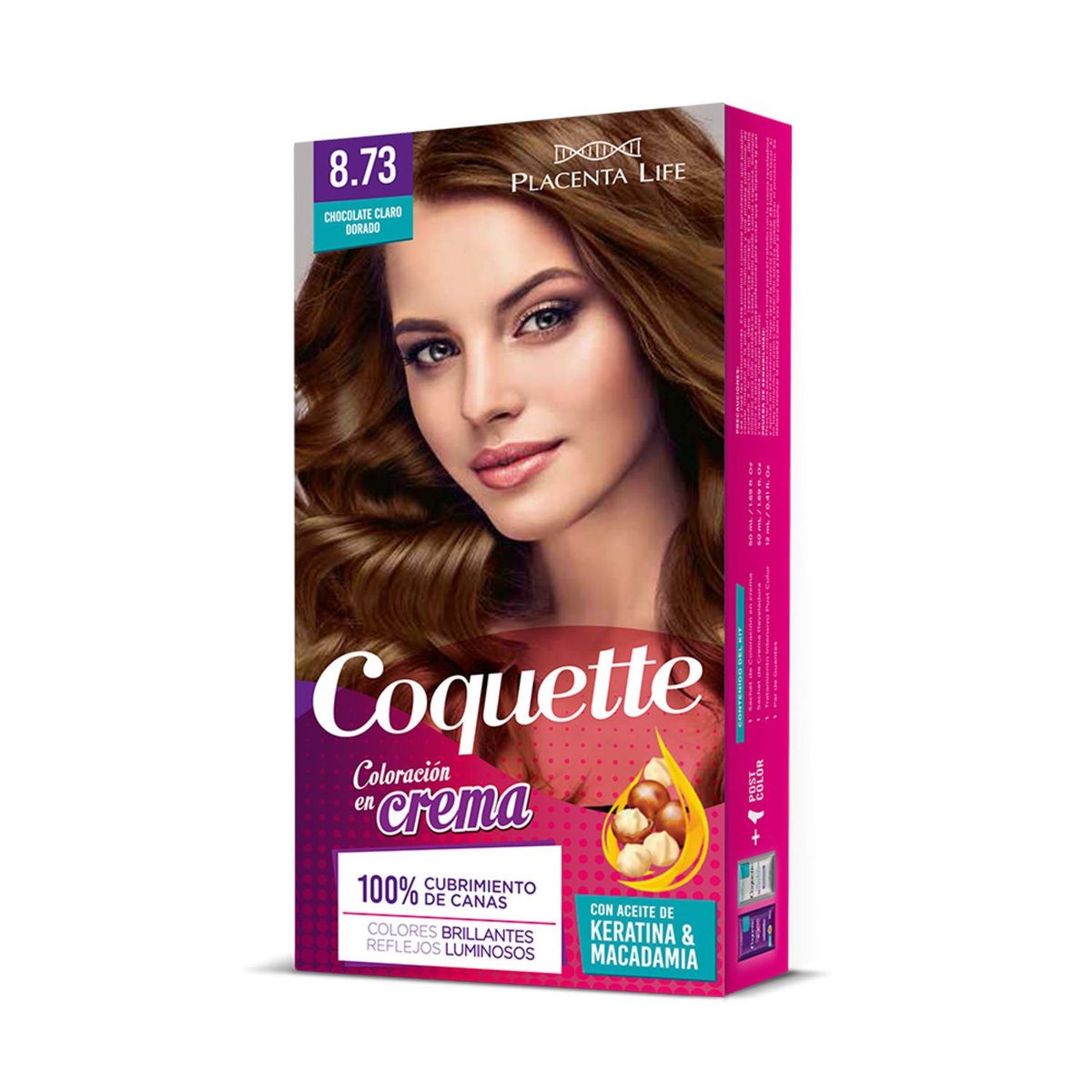 COQUETTE - Kit Tinte para Cabello 8.73 Chocolate Claro Dorado 1 Aplicación Coquette