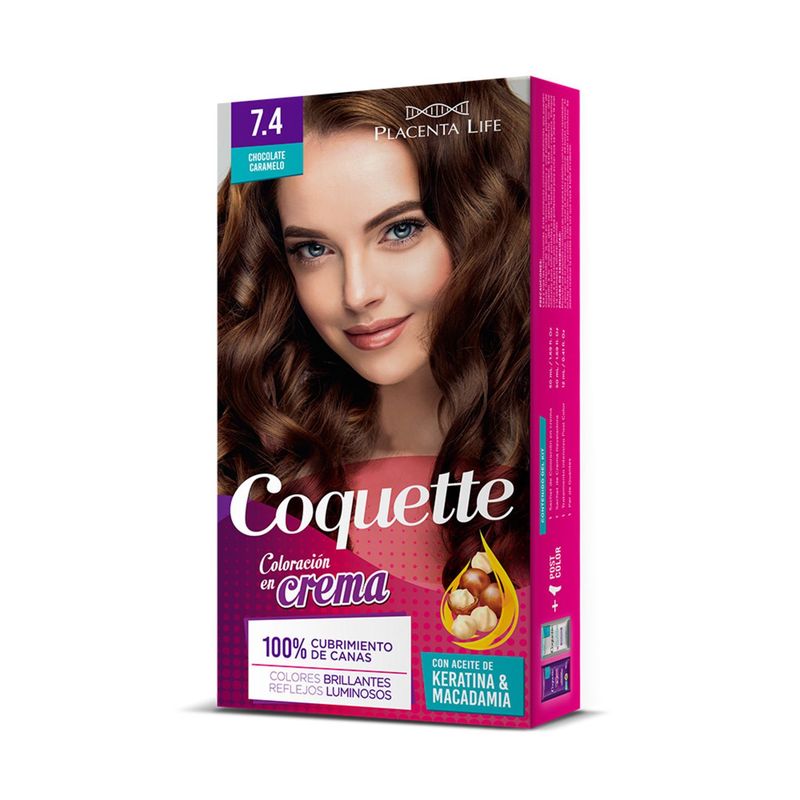 COQUETTE - Kit Tinte para Cabello 7.4 Chocolate Caramelo 1 Aplicación Coquette