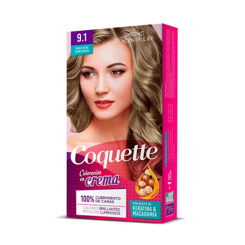 COQUETTE - Kit Tinte para Cabello 9.1 Rubio Extra Claro Cenizo 1 Aplicación Coquette