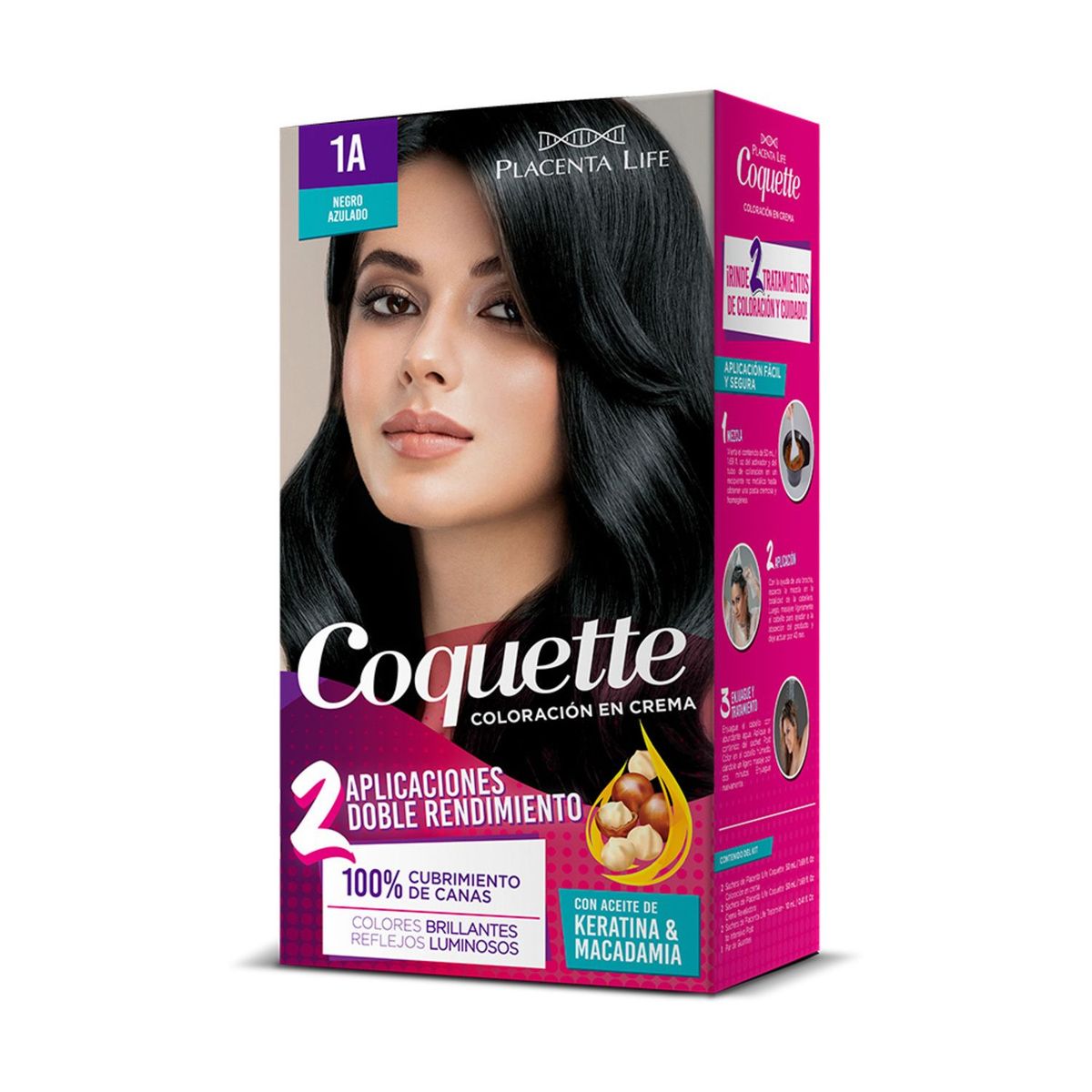 COQUETTE - Kit Tinte para Cabello 1A Negro Azulado 2 Aplicaciones Coquette