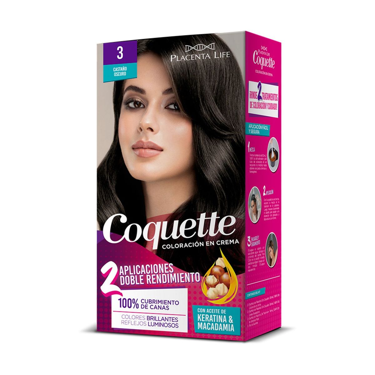 COQUETTE - Kit Tinte para Cabello 3 Castaño Oscuro 2 Aplicaciones Coquette