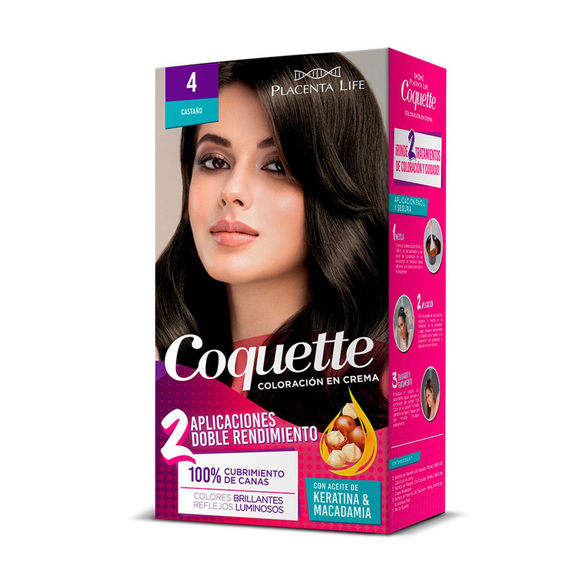 COQUETTE - Kit Tinte para Cabello 4 Castaño 2 Aplicaciones Coquette