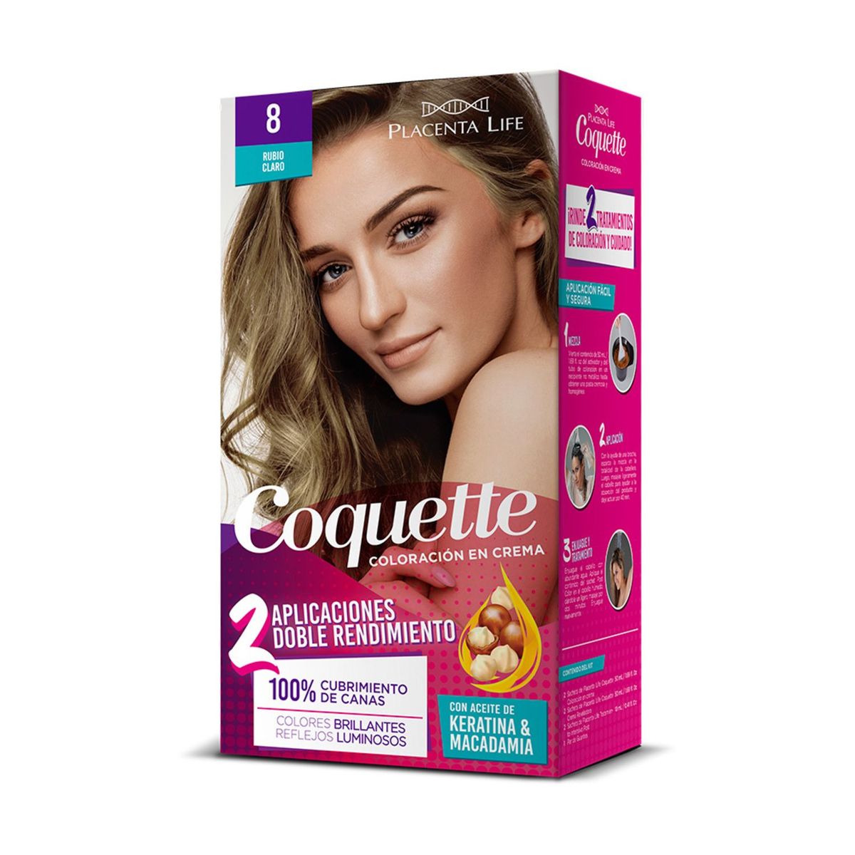 COQUETTE - Kit Tinte para Cabello 8 Rubio Claro 2 Aplicaciones Coquette