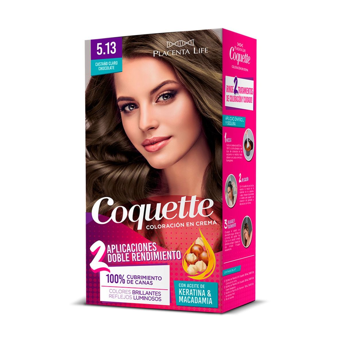COQUETTE - Kit Tinte para Cabello 5.13 Castaño Claro Chocolate 2 Aplicaciones Coquette