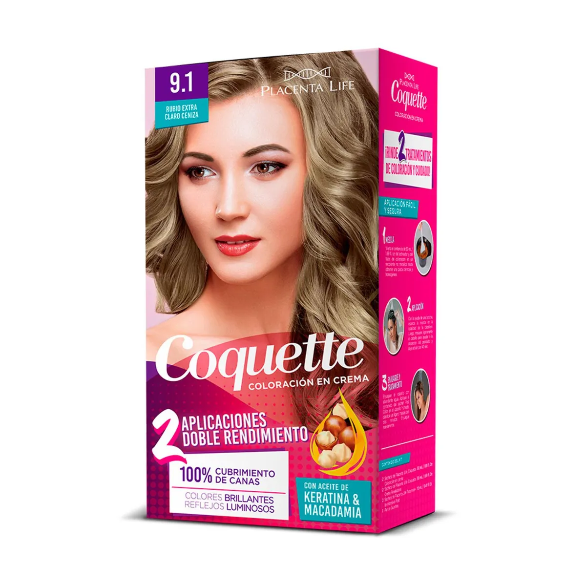 COQUETTE - Kit Tinte para Cabello 9.1 Rubio Extra Claro Ceniza 2 Aplicaciones Coquette