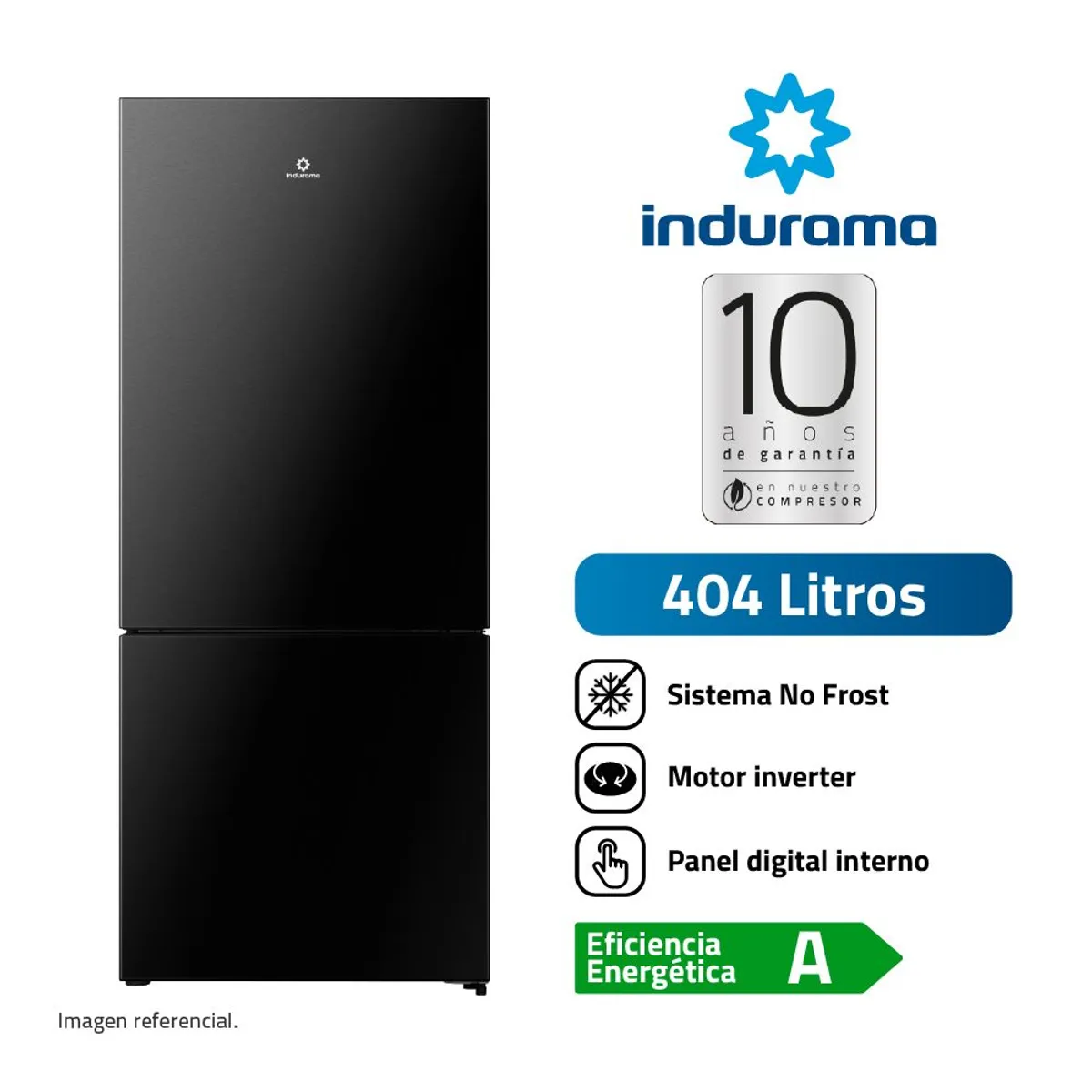 INDURAMA - Refrigeradora Bottom Freezer 404l Negra Ri-698n.