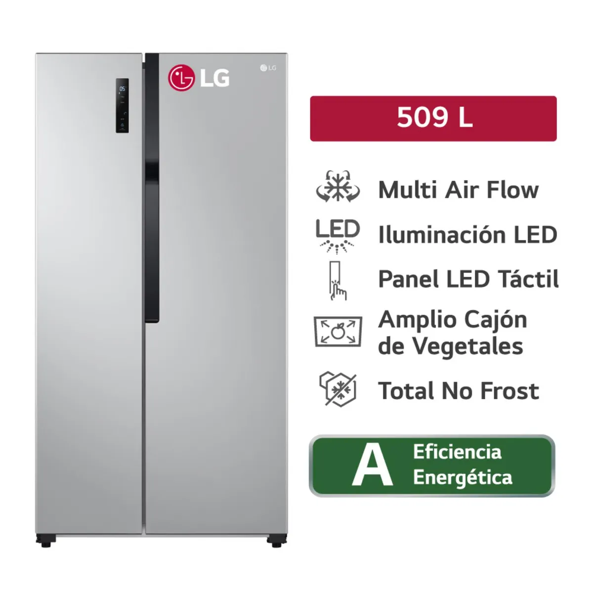 LG - Refrigeradora LS51BPP 509L Múltiple Flujo de aire Side By Side Plateada LG