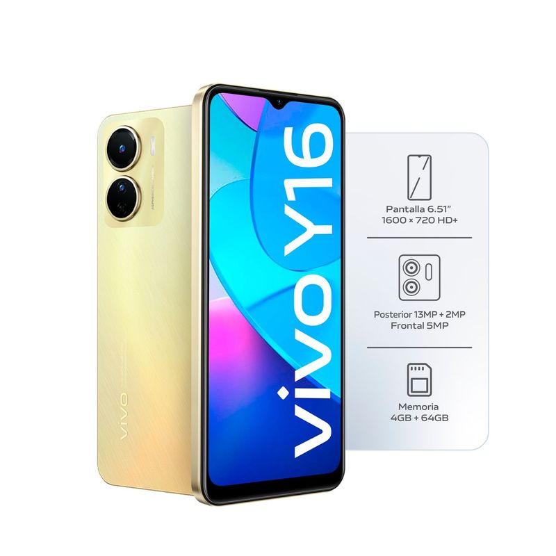 VIVO - Smartphone Vivo Y16 64gb + 4gb Dorado Llovizna